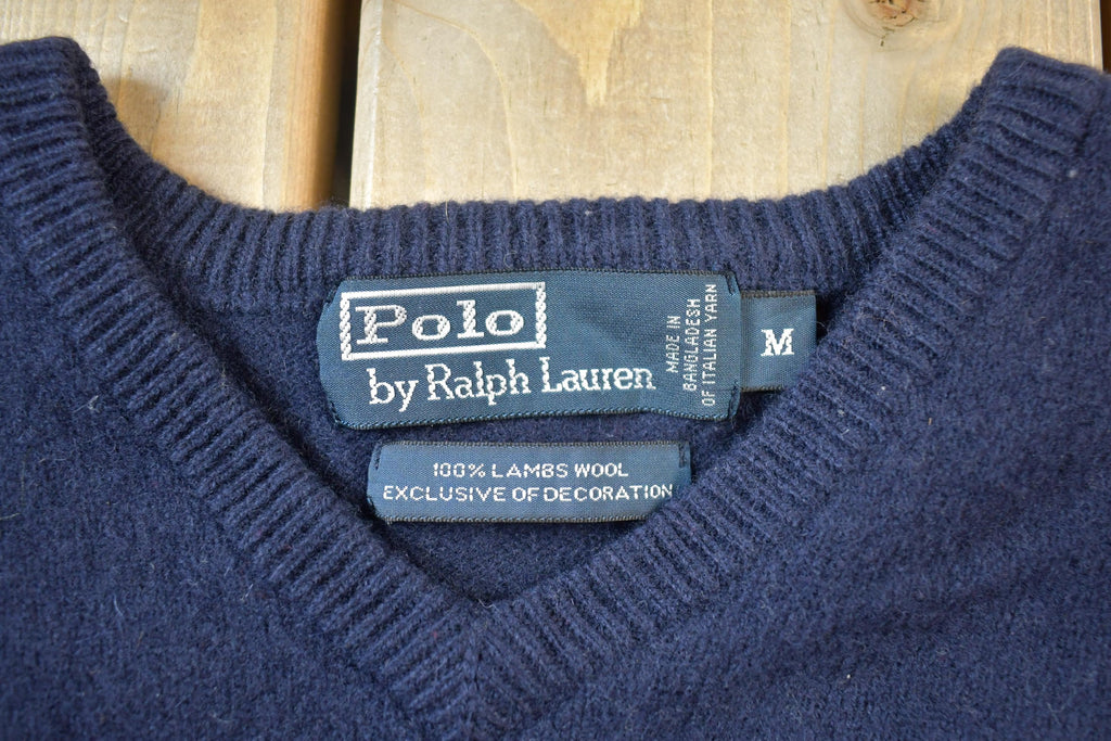 Vintage 1990s Polo By Ralph Lauren 100% Lambswool Knit V Neck Sweater