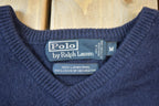 Vintage 1990s Polo By Ralph Lauren 100% Lambswool Knit V Neck Sweater