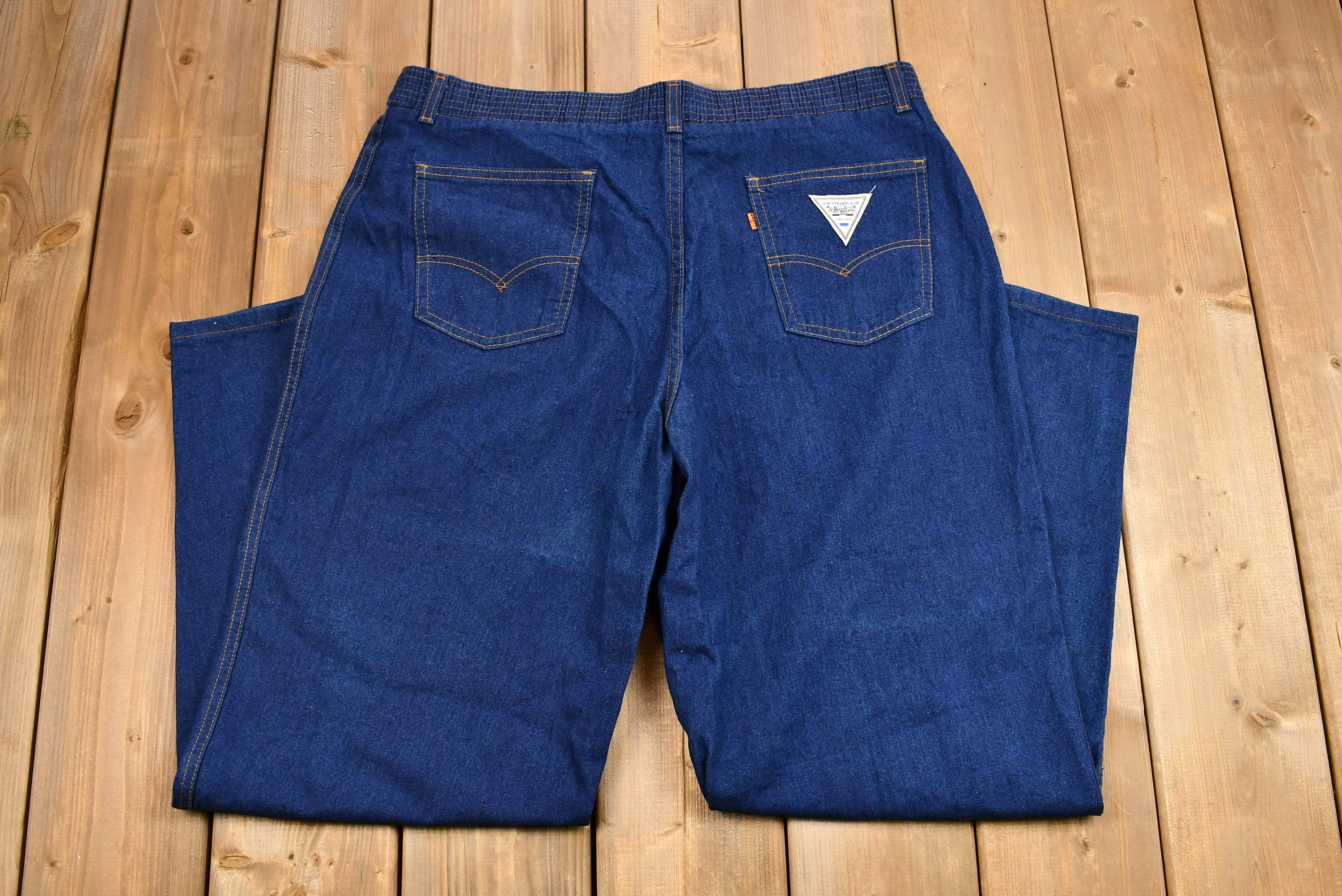Vintage 1985 Deadstock Levi's Elastic Back Full Fit Dark Wash Orange Tab Jeans