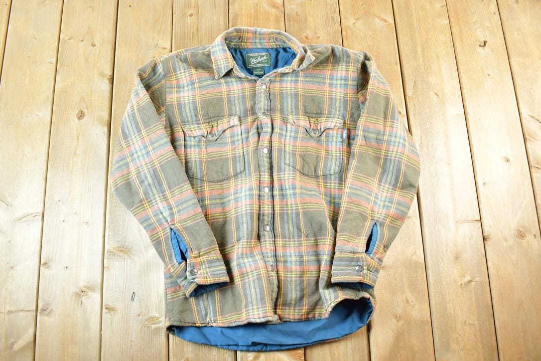 Vintage 1990s Woolrich Plaid Lined Flannel Button Up Shirt Mens M