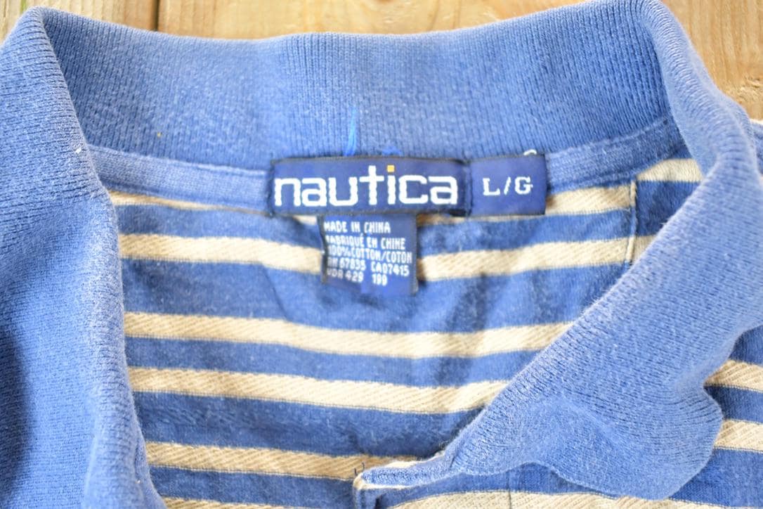 Vintage 1990s Nautica Striped Quarter Button Up Shirt Men's L