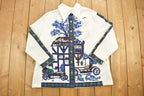 Vintage 1980s All Over Print House Themed Button-Up Shirt
