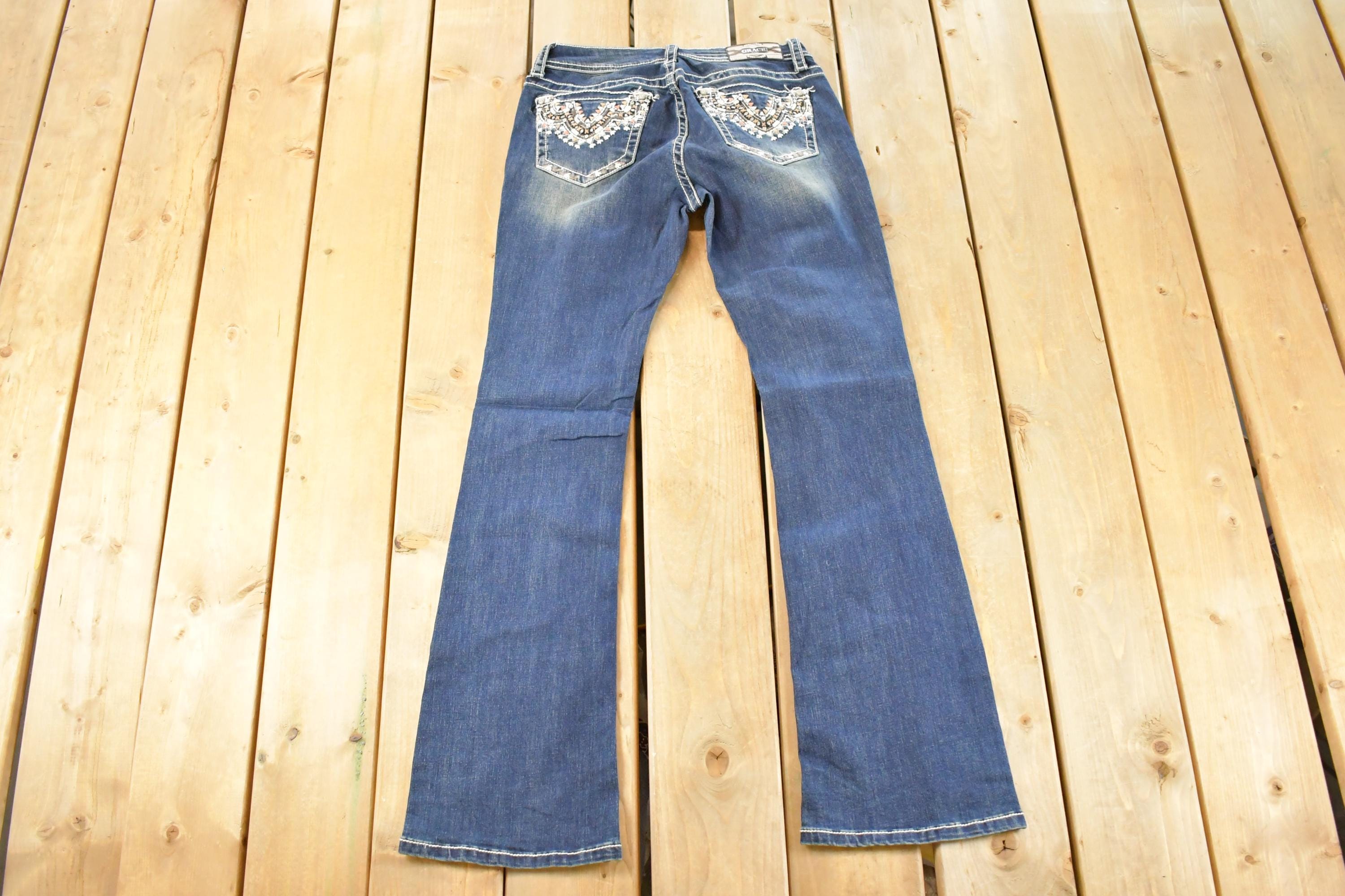 Vintage Deadstock Y2K Grace LA Bedazzled Low Rise Jeans Women's Size 26x31