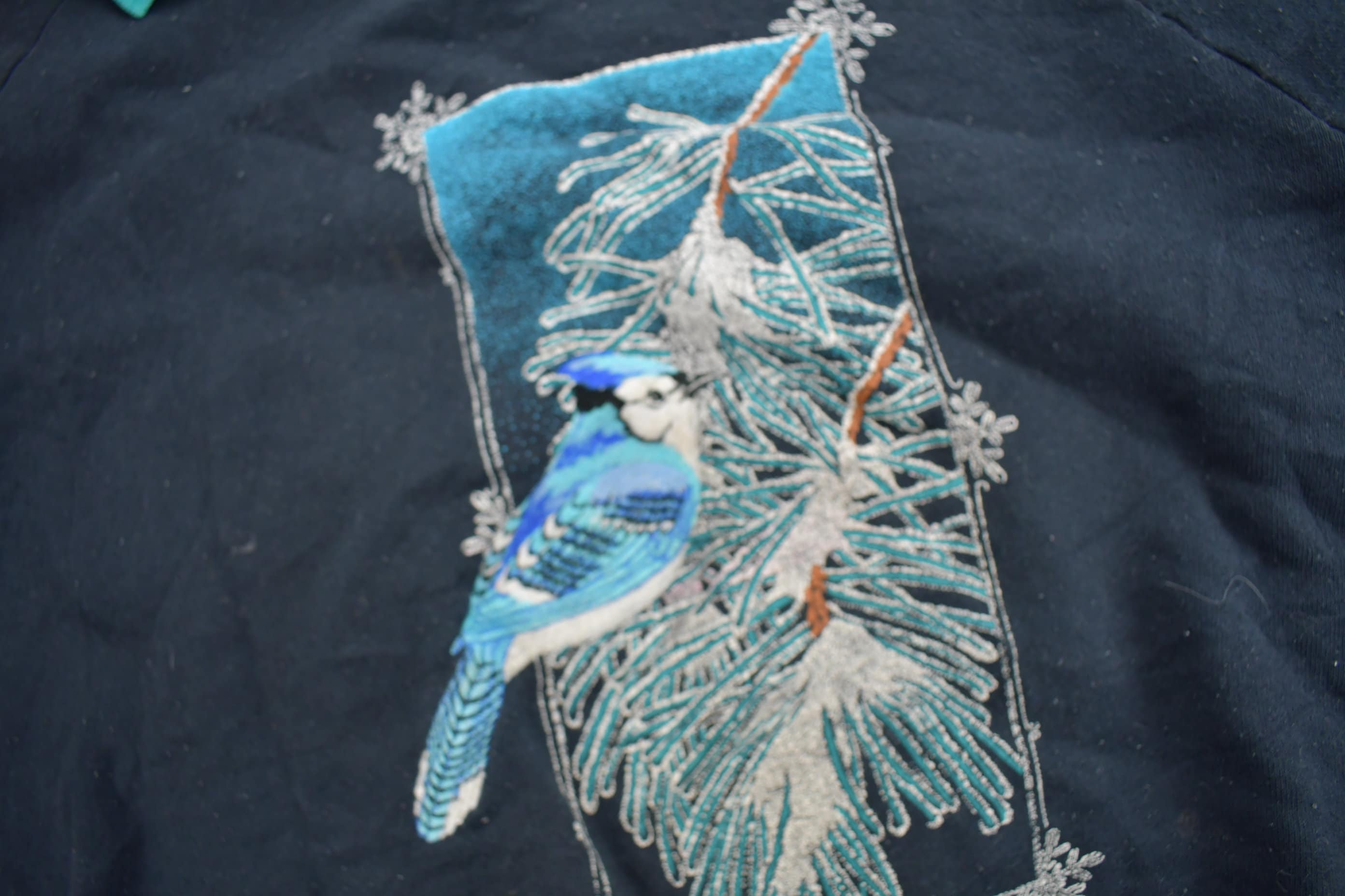 Vintage 1990s Embroidered Blue Jay Bird Theme Collared Sweater  Grandma Sweater  Made In USA