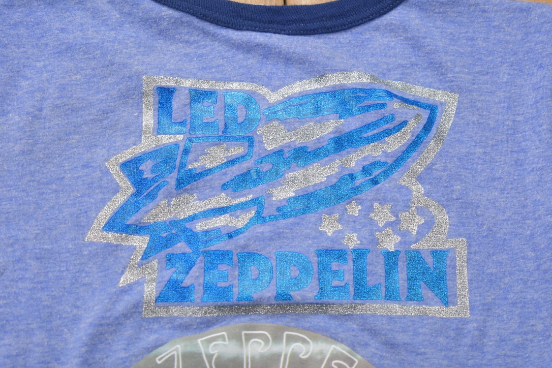 Vintage 1976 Led Zeppelin Swan Song Double Sided Promo Band Ringer T-shirt
