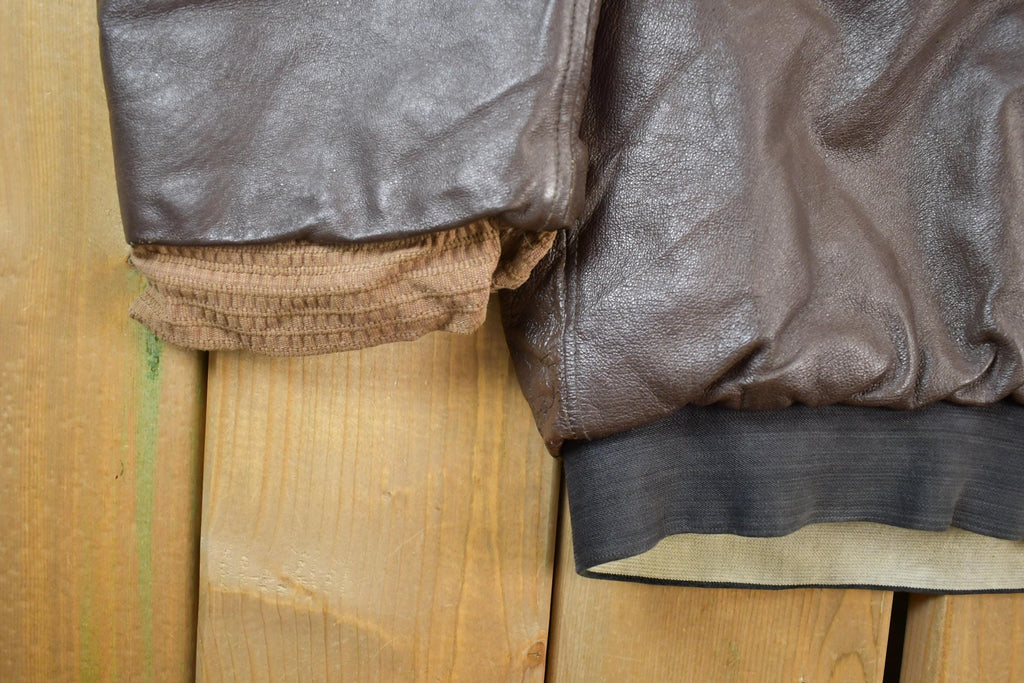 Vintage 1990s Brown Leather Bomber Shearling Collar Jacket Made In USA