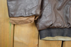 Vintage 1990s Brown Leather Bomber Shearling Collar Jacket Made In USA