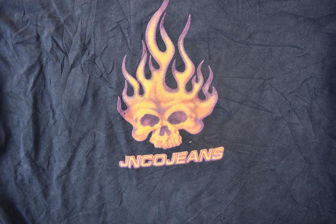 Vintage 1990s JNCO Jeans Skull Flame Graphic T Shirt