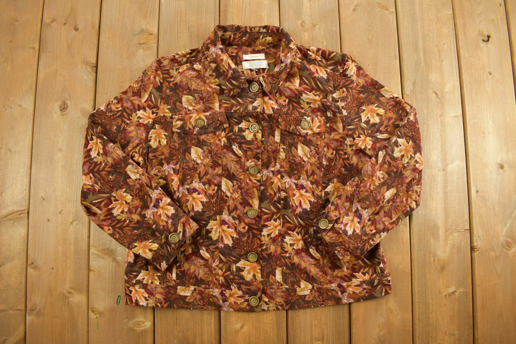 Vintage 1990s Christopher & Banks Women's Floral Falling Leaves Button Up Shirt
