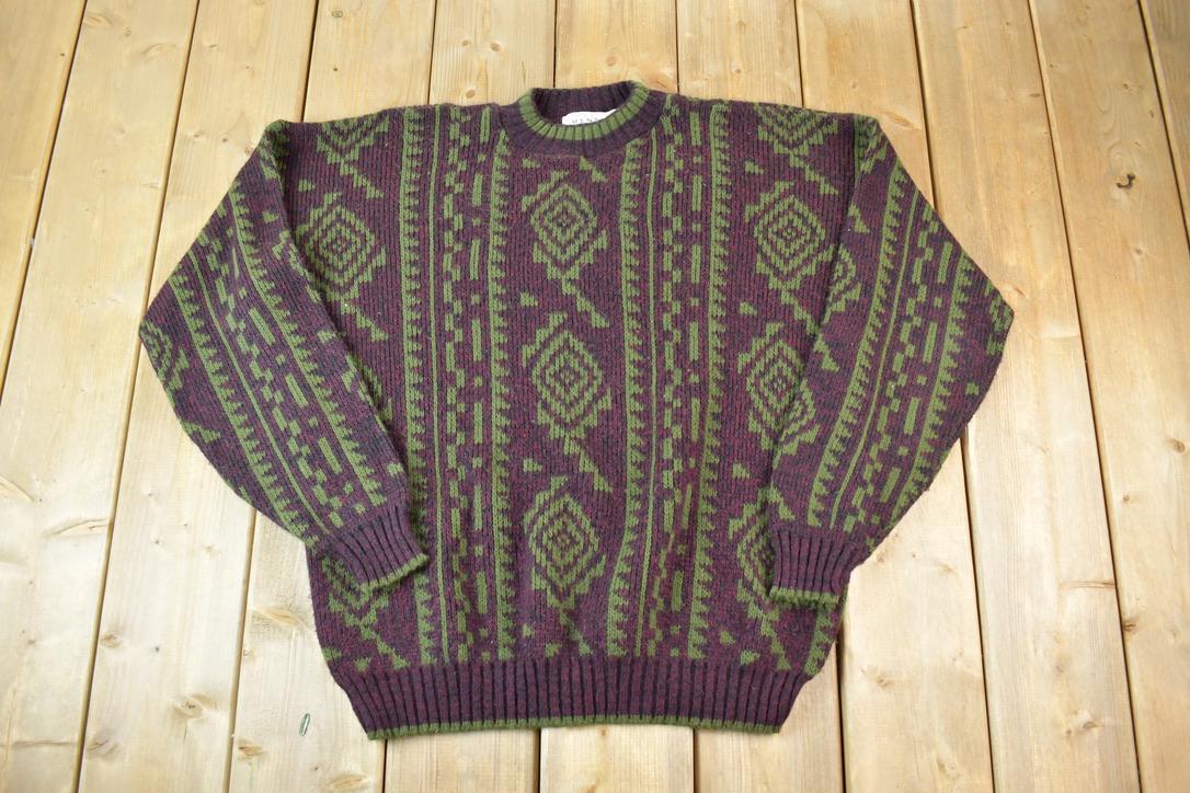 Vintage 1990s The Mens Store Knit Abstract Pattern Crewneck Sweater Made In USA