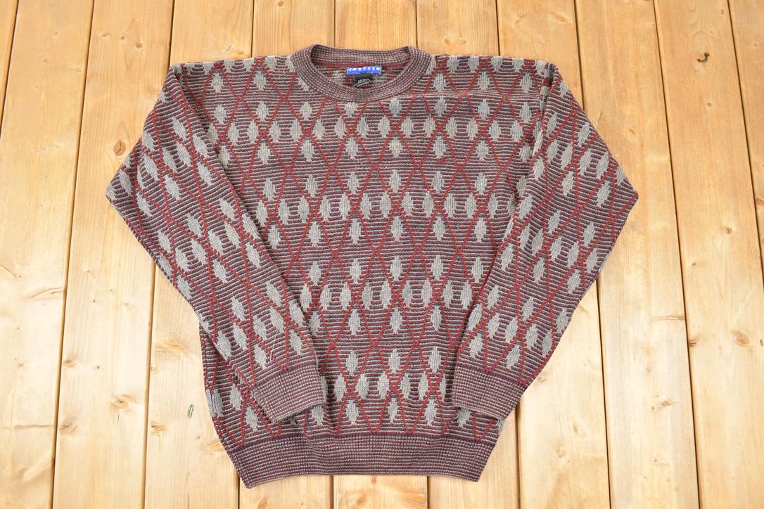 Vintage 1990s Jantzen Abstract Knit Crewneck Sweater Men's L