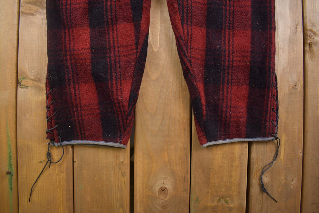 1980s Vintage Red & Black Plaid Wool Trousers 38 x 25