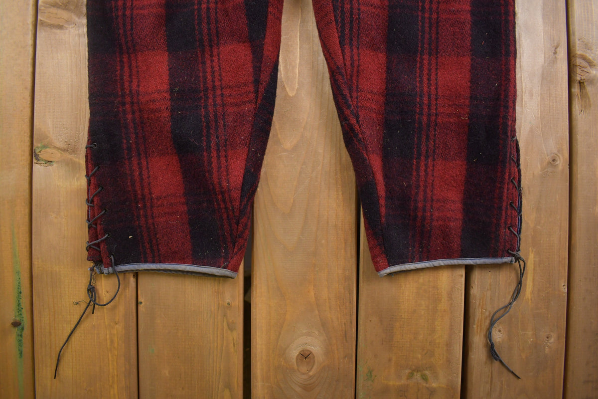 1980s Vintage Red & Black Plaid Wool Trousers 38 x 25