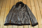 Vintage 1950s 1960s Victoria Warm Coat Leather Fur Lined Jacket Women's M-L