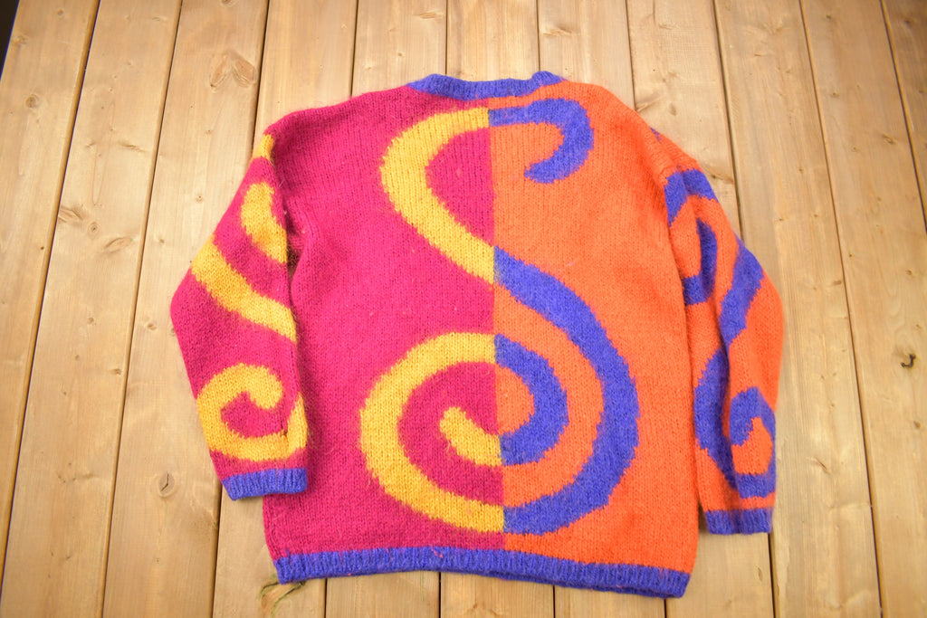Vintage 1990s Mohair & Wool Blend Abstract Swirl Knitted Sweater / Vintage 90s Crewneck / Abstract Sweater / Vintage Mohair