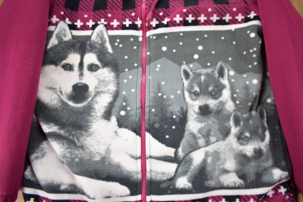 Vintage 1990s Classic Editions Wolf Theme Fleece Sweater /