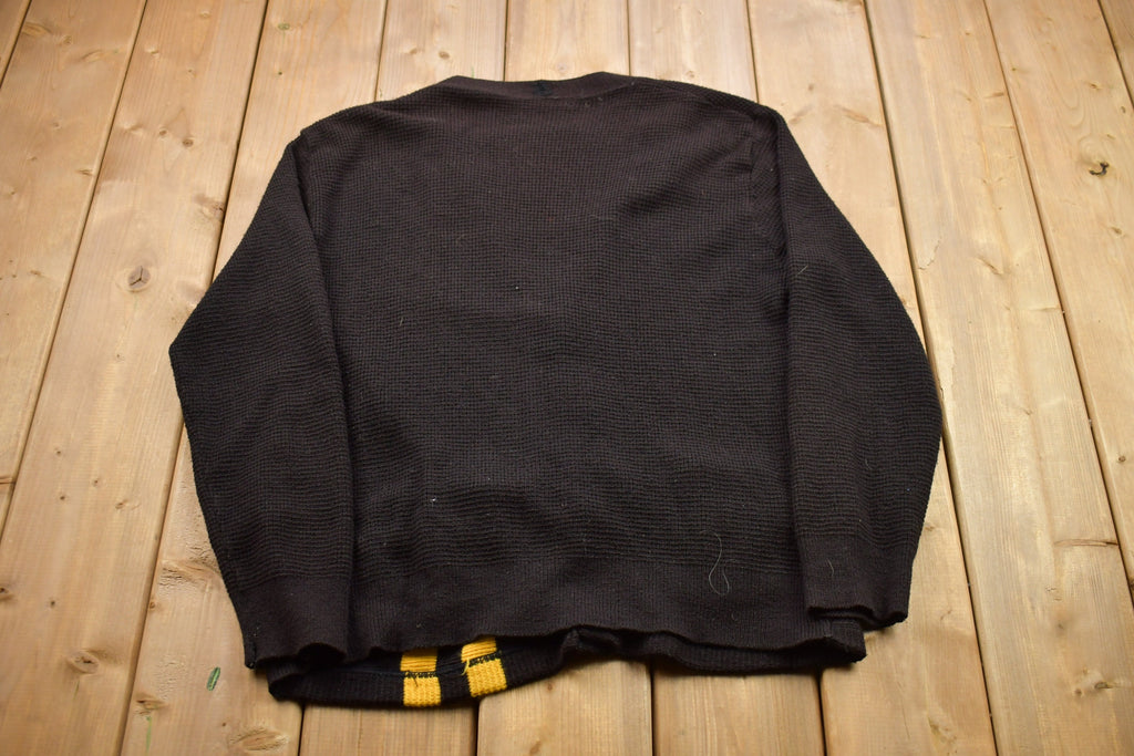 Vintage 1950s Vertical Yellow Racing Stripe Knitted Cardigan Sweater