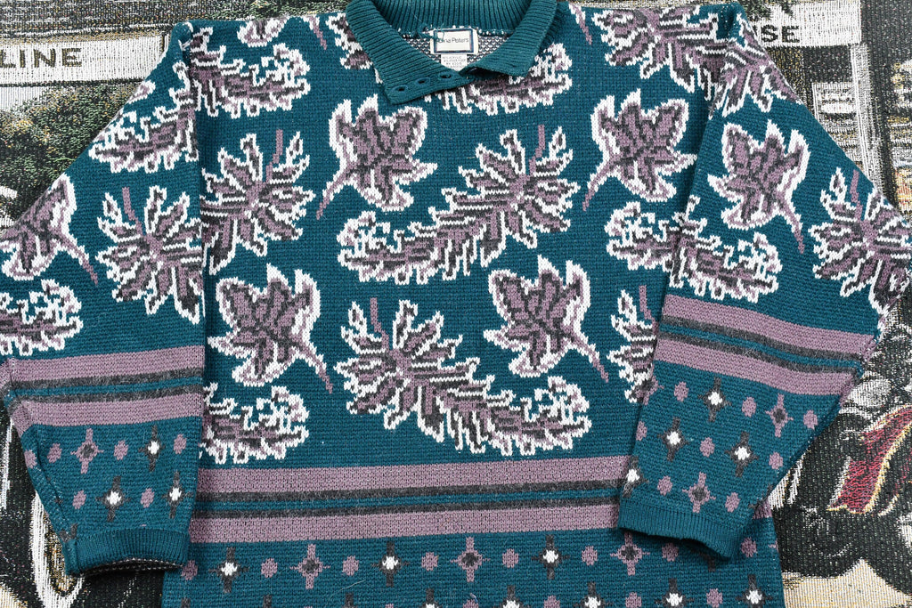 Vintage 1990s Gina Peters Vintage Leaves Knit Sweater
