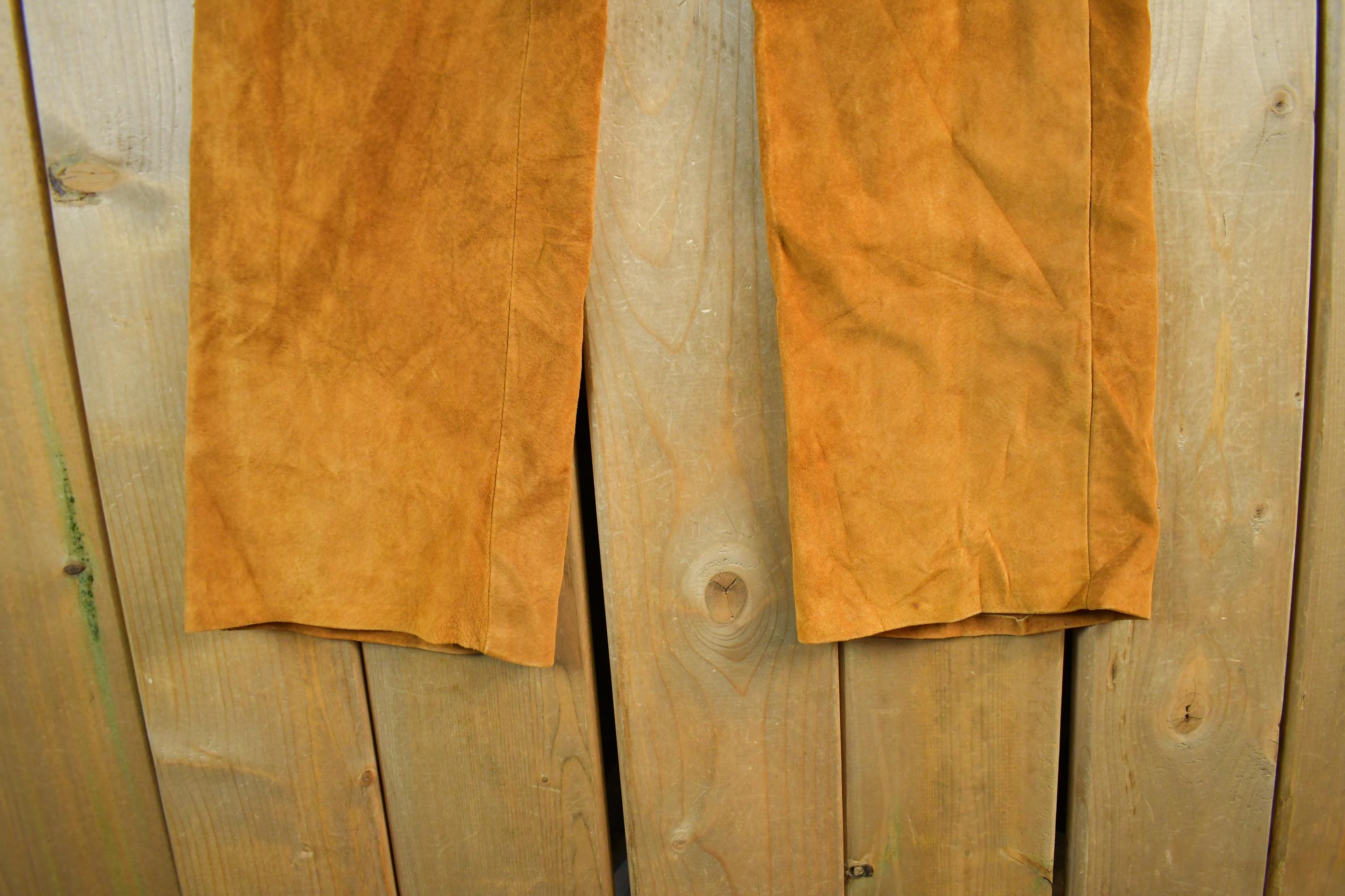 Vintage 1960s 1970s Leather Suede Bootcut Pants Jeans Women's 28 x 30.5