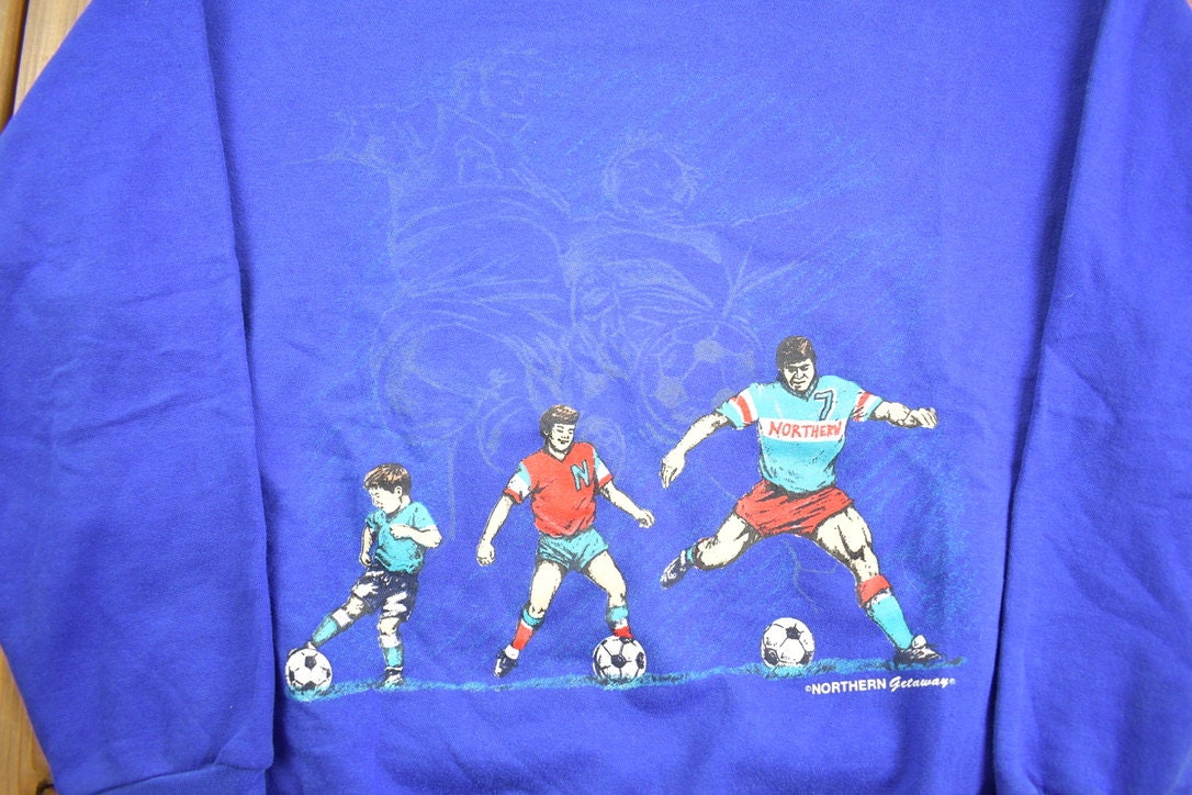 Vintage 1990s Soccer Theme Graphic Northern Getaway Crewneck Sweatshirt