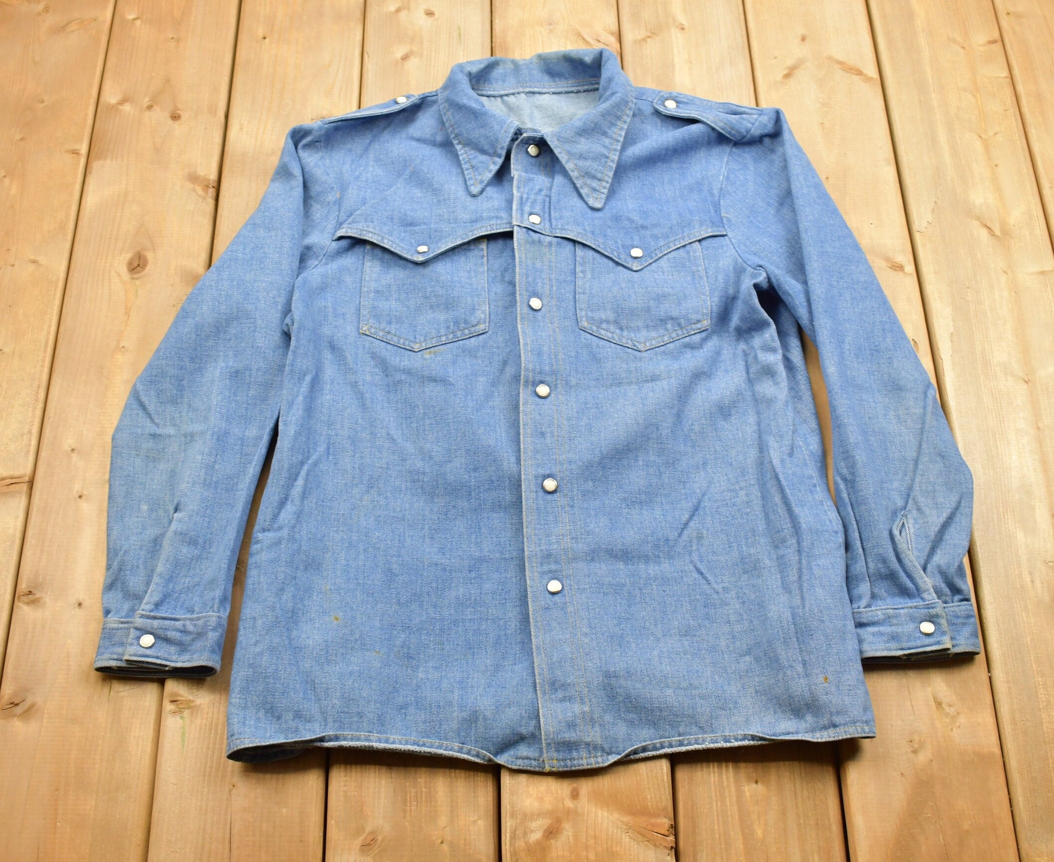 Vintage 1990s Blank Denim Button Up Shirt