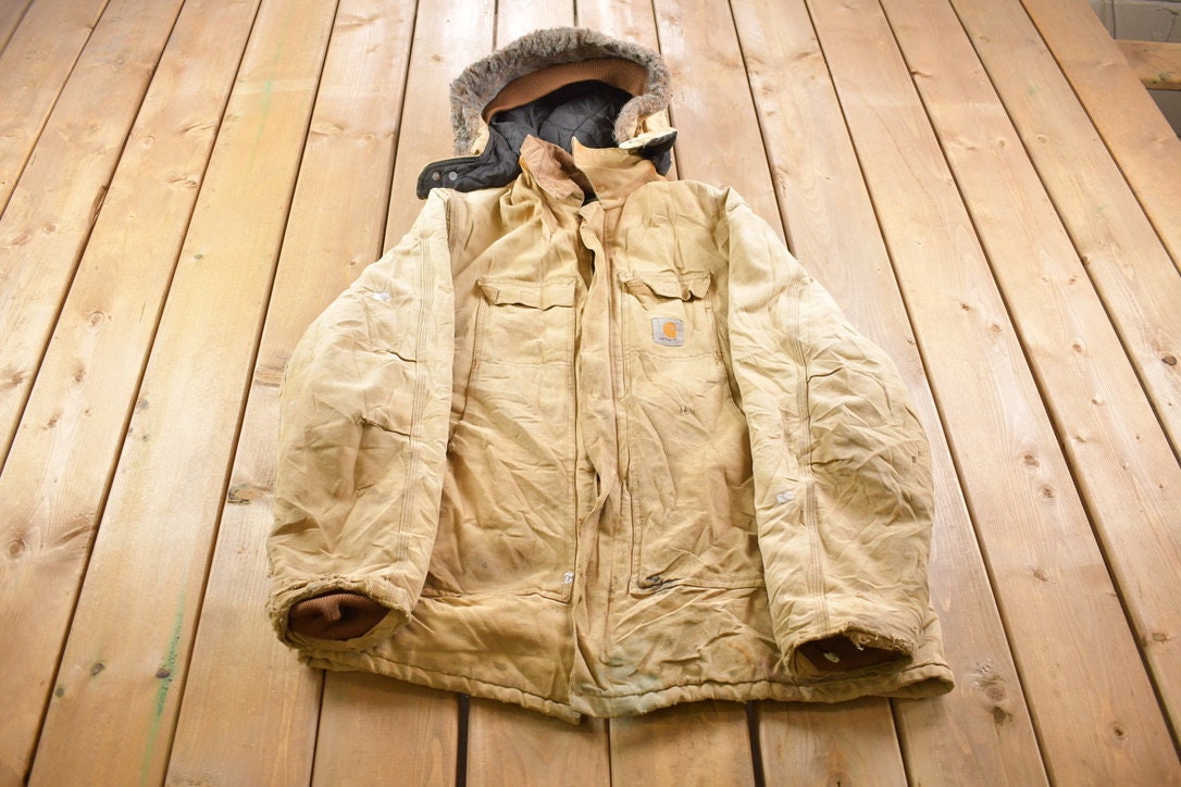Vintage 1990s Carhartt Hooded Mens Traditional Coat