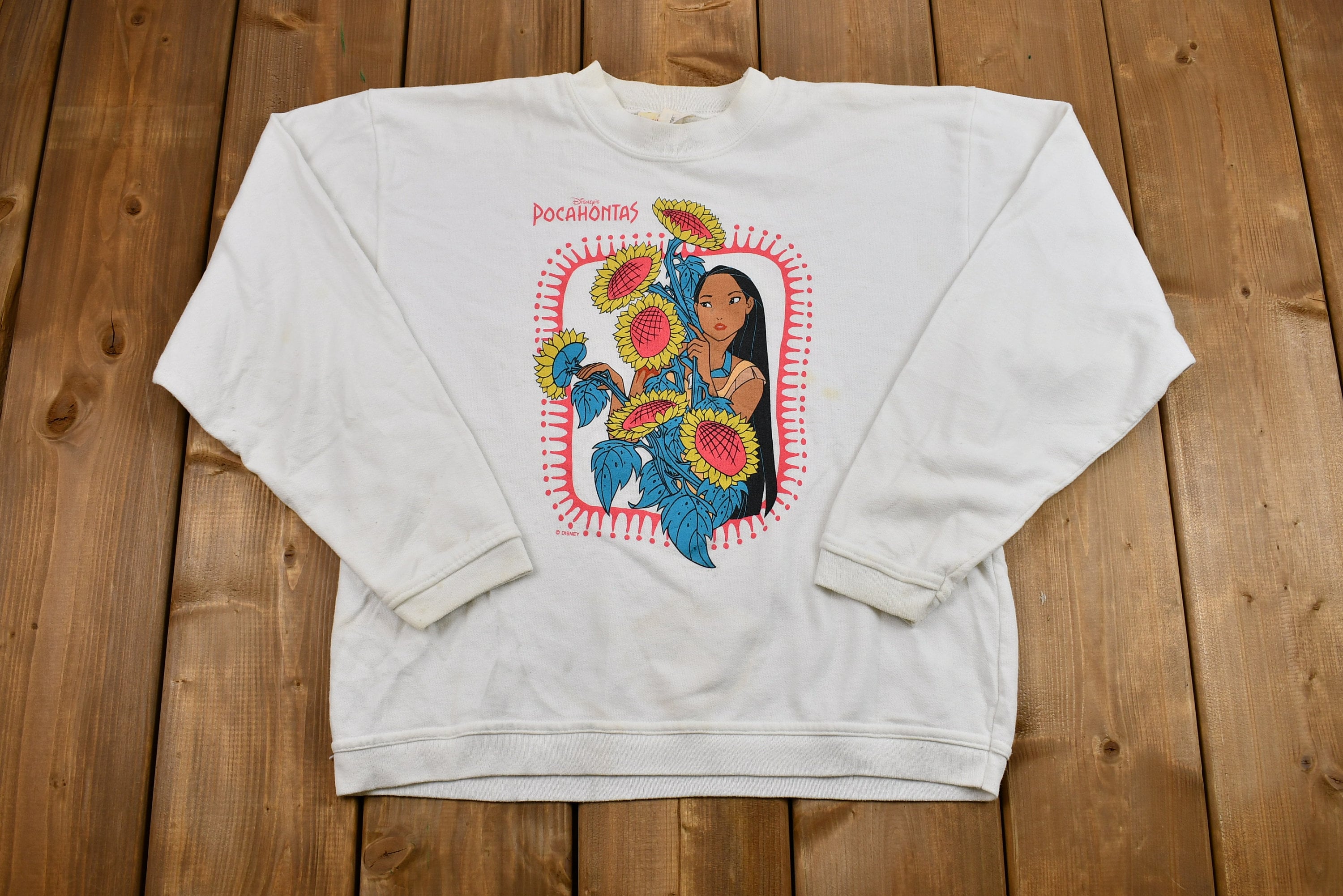Vintage 1990s Disney's Pocahontas Graphic Crewneck Sweatshirt  Sunflowers  Athleisure  Cute Vintage Sweatshirt  Disney Sweatshirt