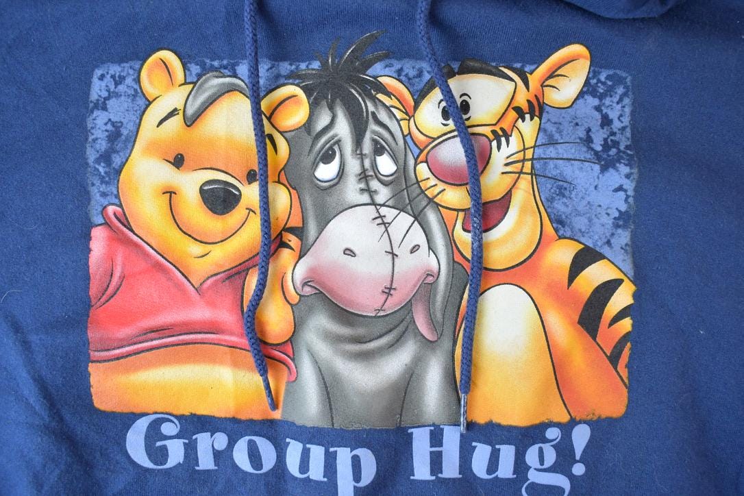 Vintage 1990s Disneyland Resort Group Hug Pooh And Gang Disney Hoodie