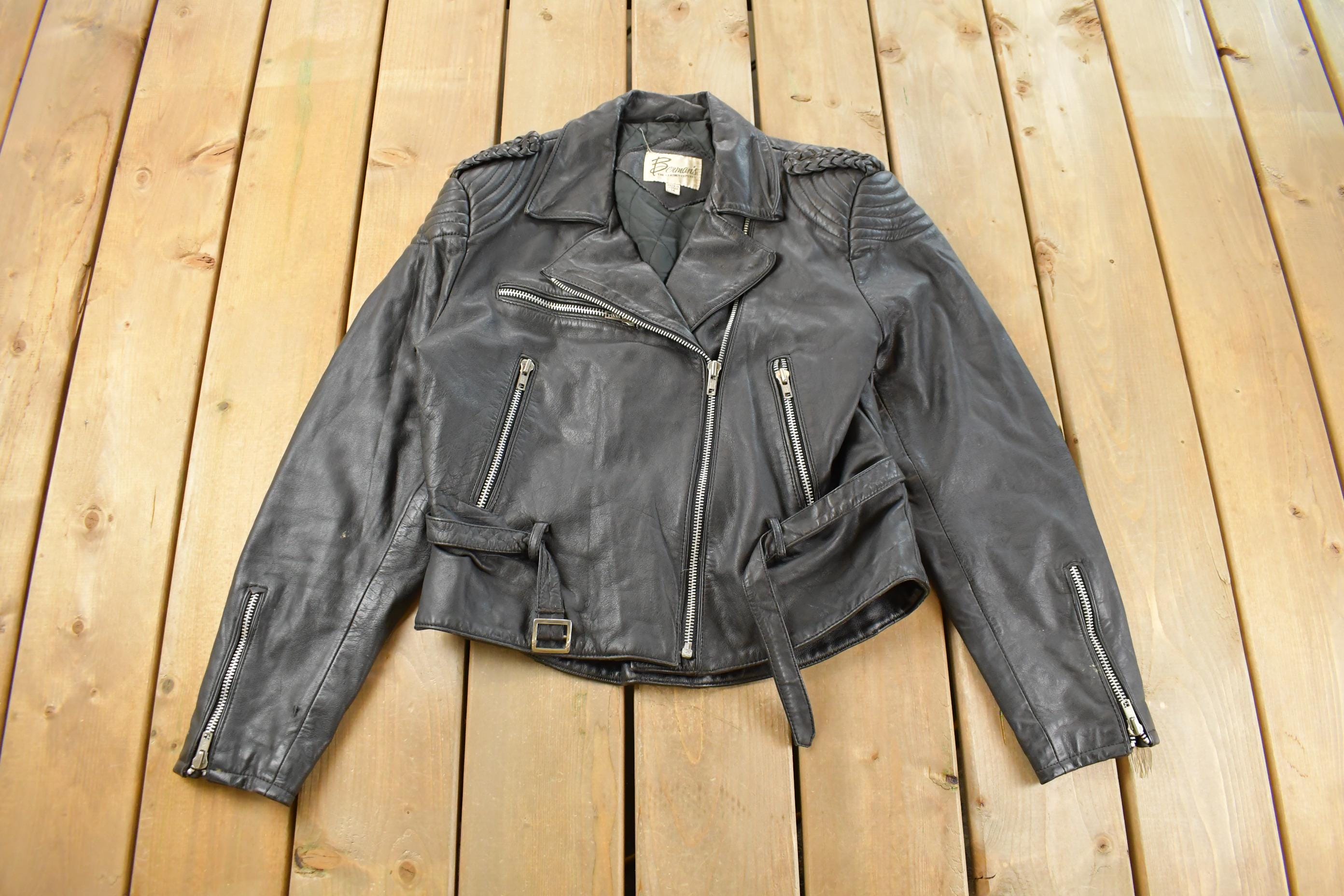 Vintage 1980s Berman's The Leather Experts Biker Leather Jacket Women's Small