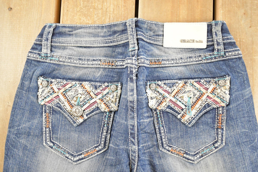 Vintage Deadstock Y2K Grace LA Bedazzled Low Rise Jeans Women's Size 27 x 32