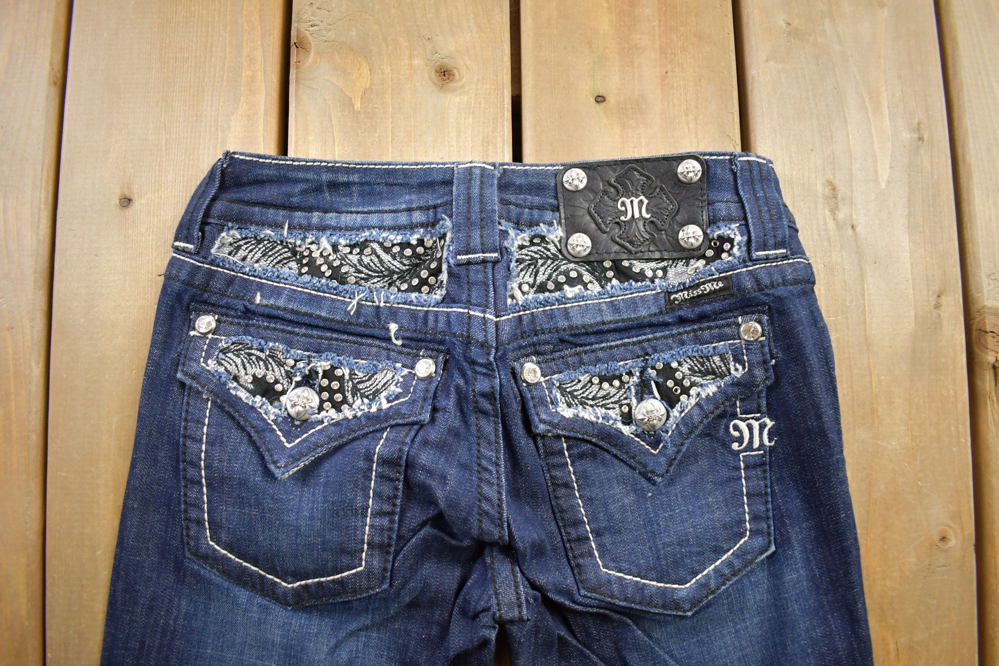 Vintage Y2K Miss Me Bedazzled Low Rise Jeans Size 26x33