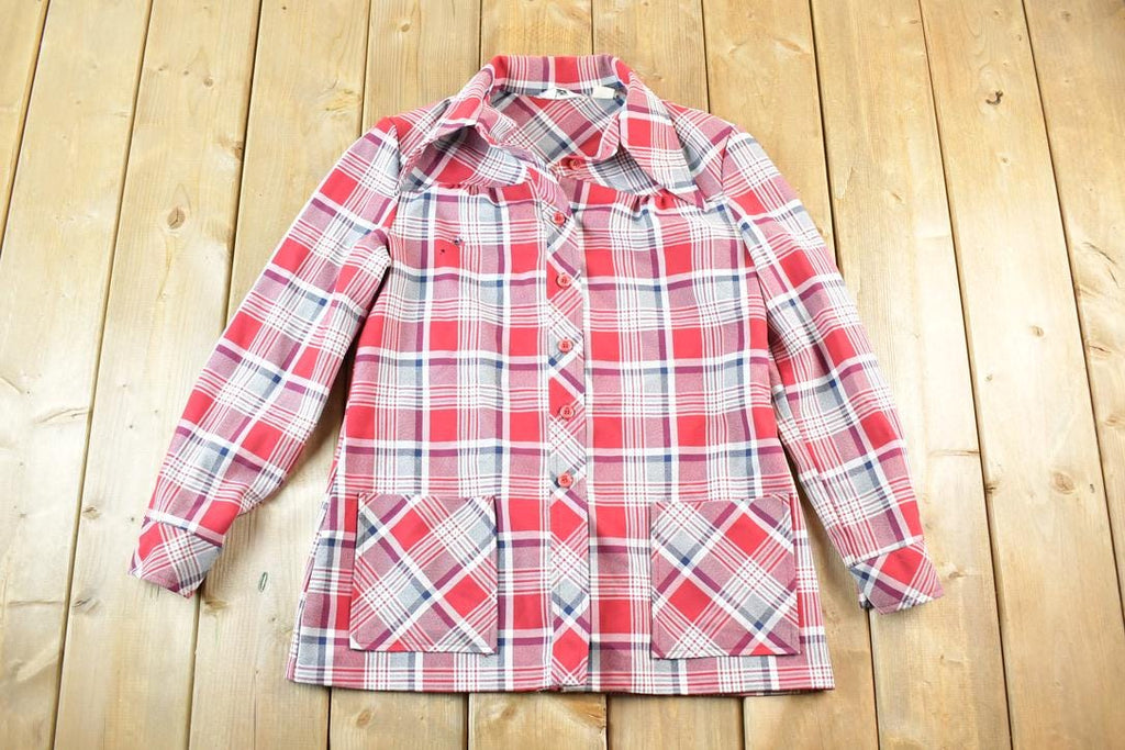 Vintage 1970s Kmart Red Plaid Flannel Button Up Shirt Mens XS  1990s Button Up  Vintage Flannel  Plaid Shirt  Button Down
