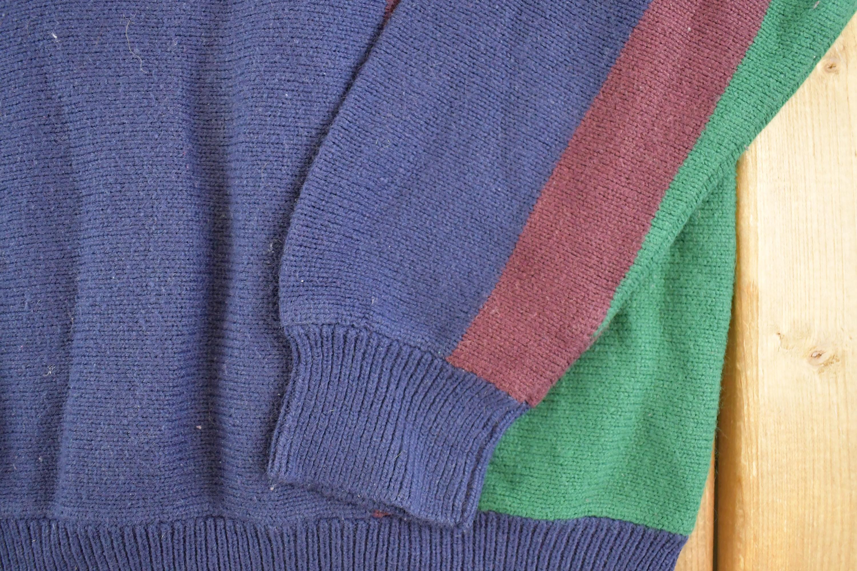Vintage 1990s Color Block Knit Crewneck Sweater Men's M