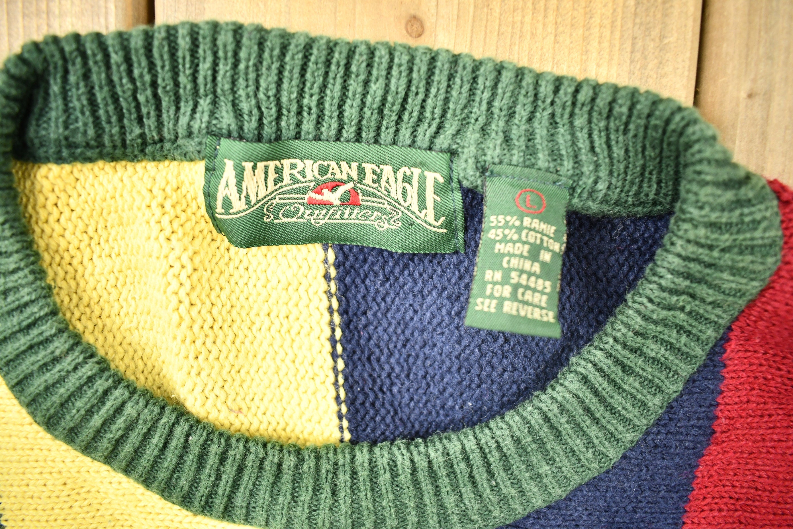 Vintage 1990s American Eagle Color Block Knitted Crewneck Sweater