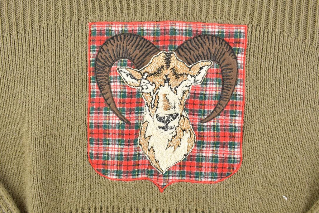 Vintage 1990s Wool Knit Celtic Ram Knit Crewneck Sweater