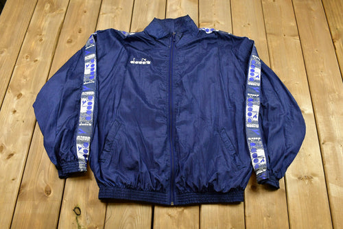 Vintage Diodora 90s Nylon Windbreaker / Brand Logo Sleeve Pattern / Sportswear / Outerwear Jacket / Streetwear / Soccer Footballer Brand