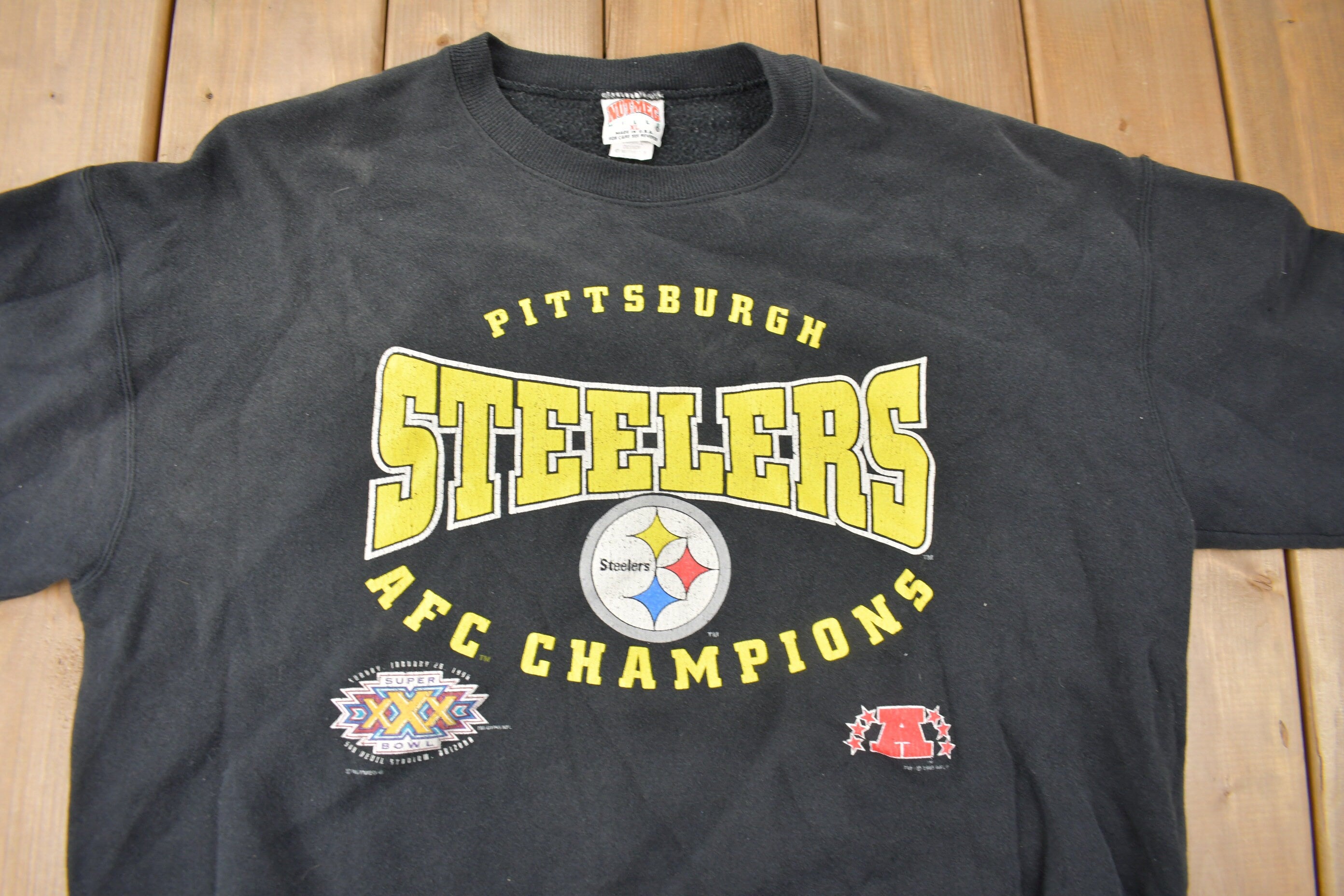 Vintage 1996 Pittsburgh Steelers NFL AFC Champions Football Crewneck Sweatshirt Made In USA