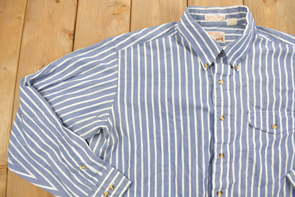 Vintage 1990s The Fox Collections Blue Striped Button Up Shirt