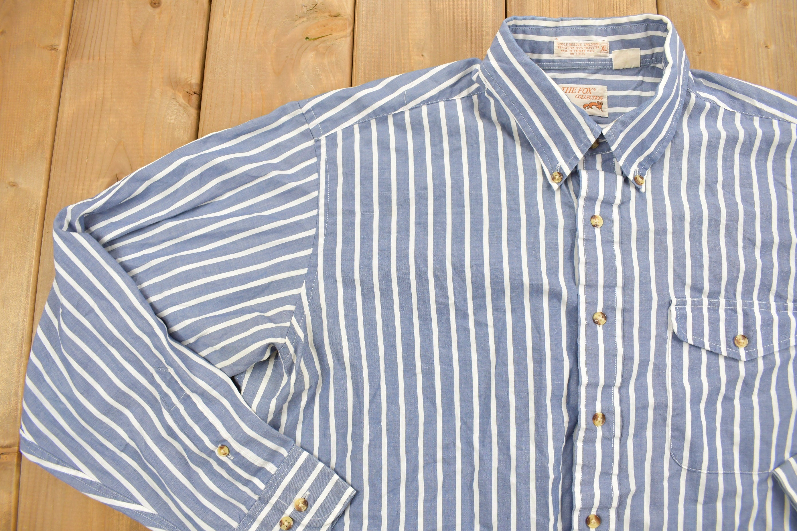 Vintage 1990s The Fox Collections Blue Striped Button Up Shirt