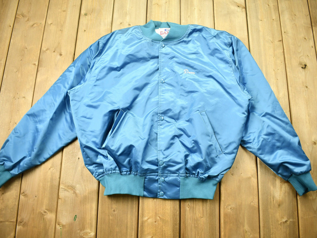 Vintage 1980s B&S Seamless Spouting Embroidered Satin Bomber Jacket