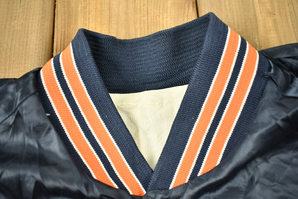Vintage 1980s Chicago Bears NFL Satin Snap Button Bomber Jacket