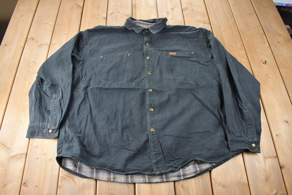 Vintage 1990s Distressed Carhartt Plaid Lined Light Weight Snap Button Jacket Size 2XL