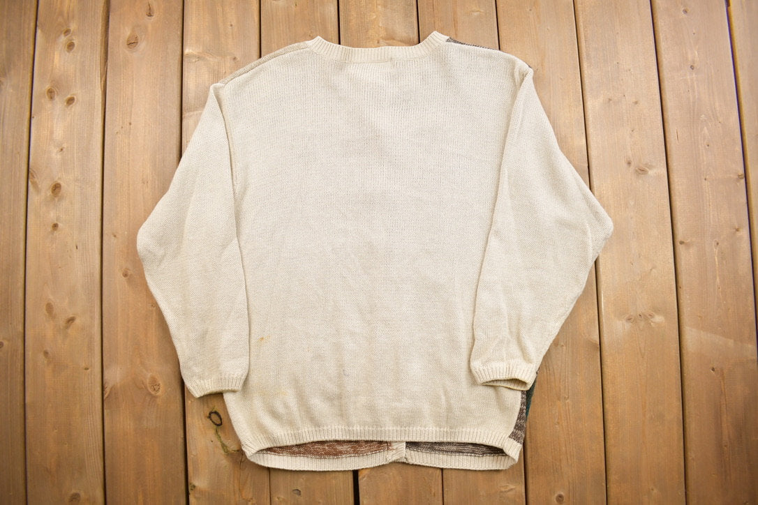 Vintage 1990s Chrysan theme Fall Theme Knitted Cardigan Sweater