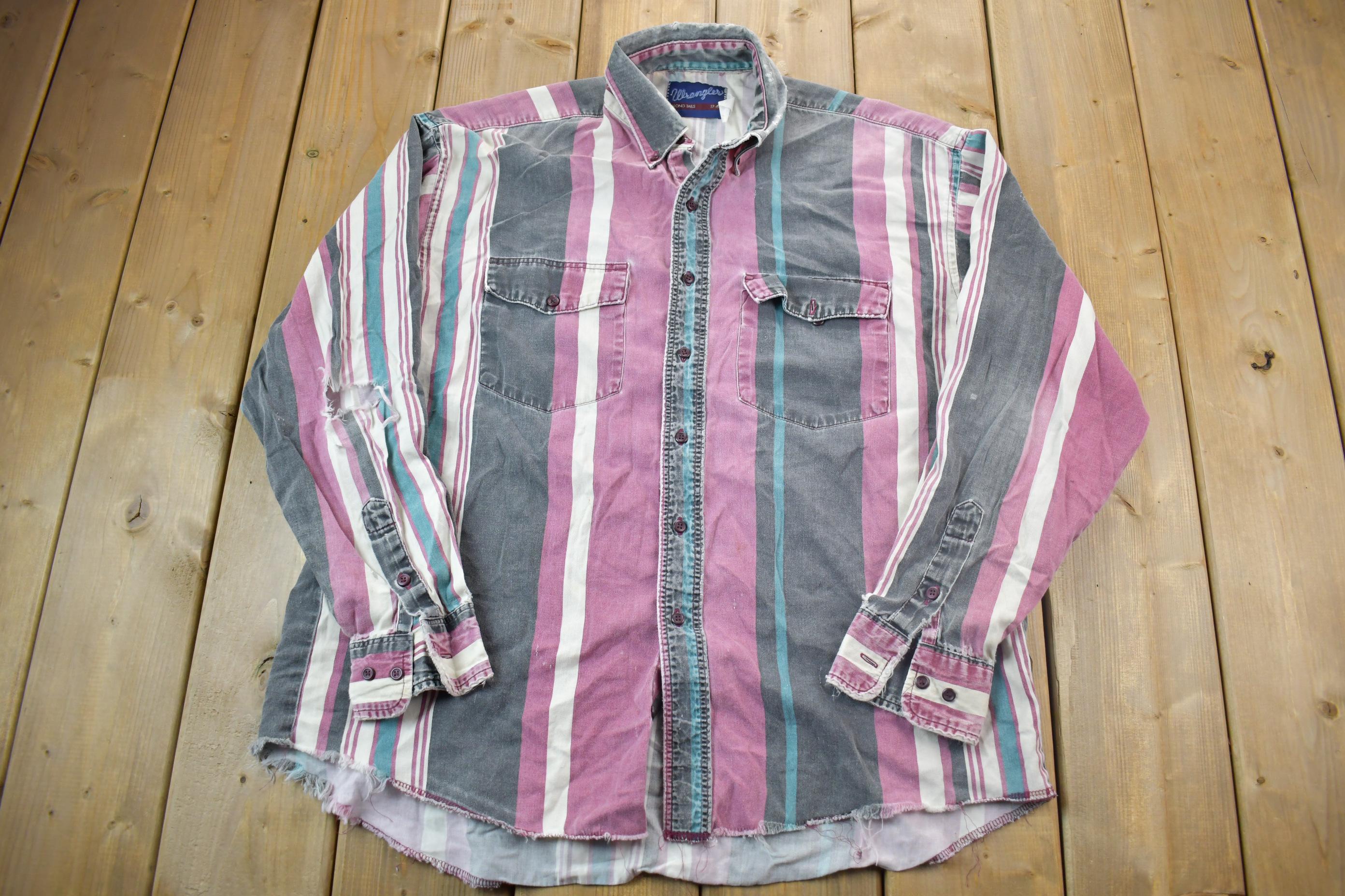 Vintage 1990s Graphic Button up Striped T-Shirt