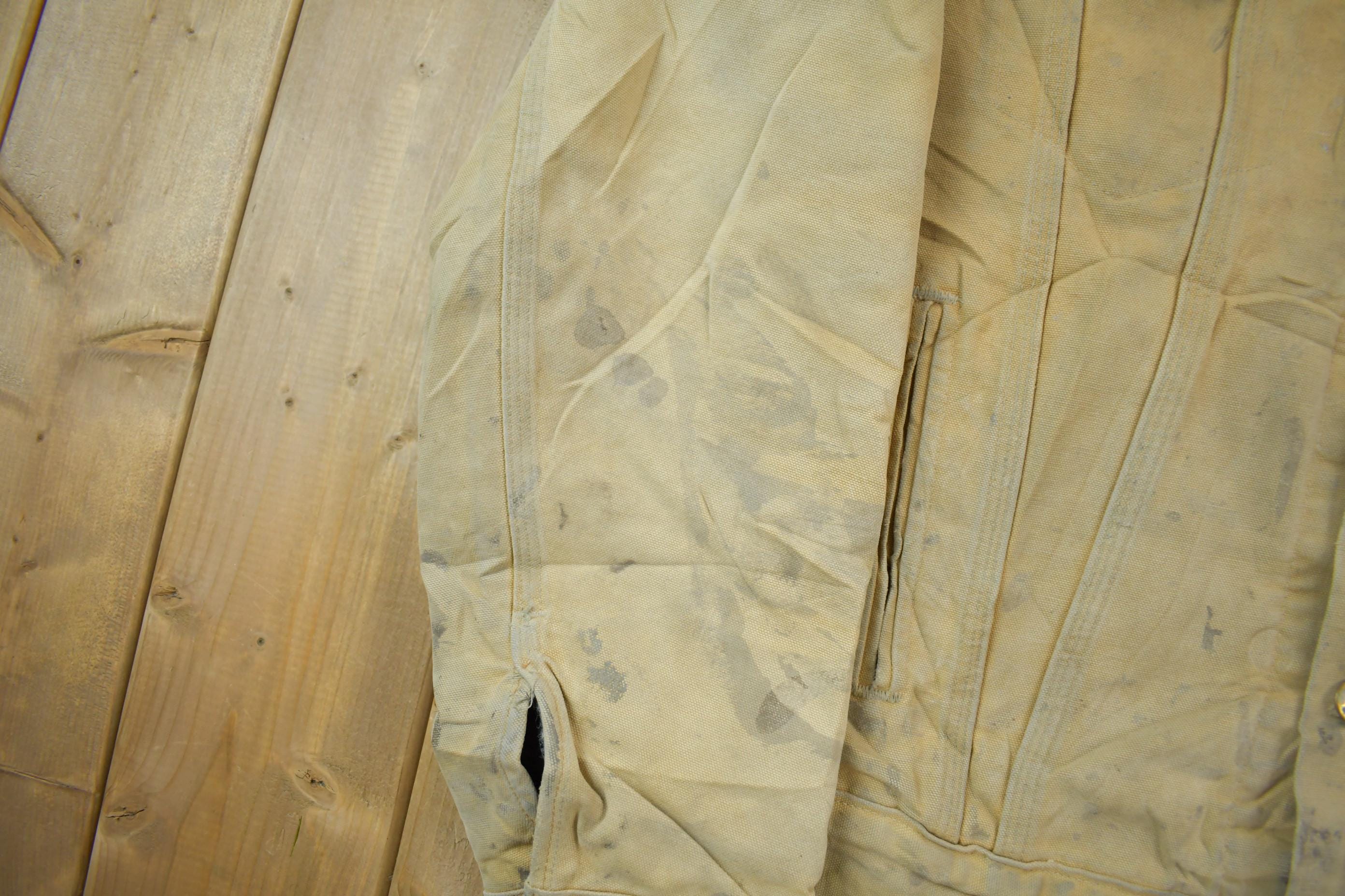 Vintage 1990s Distressed Carhartt Blanket Lined Button Down Jacket Made In USA  Embroidery  Distressed
