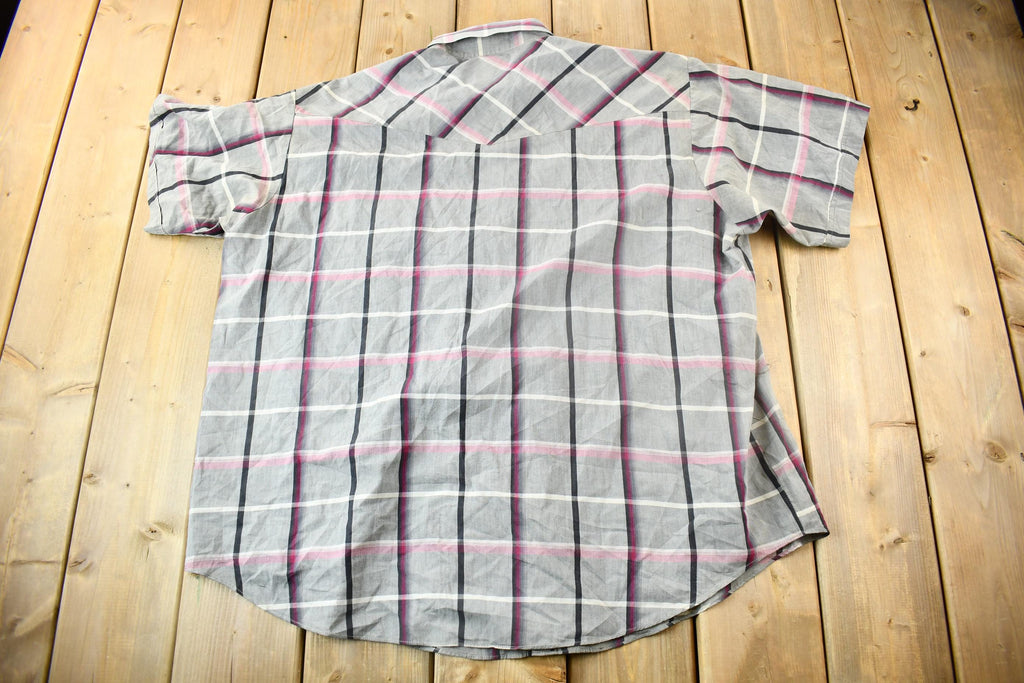 Vintage 1980s Ely Plains Western Cowboy Style Plaid Button Up Shirt