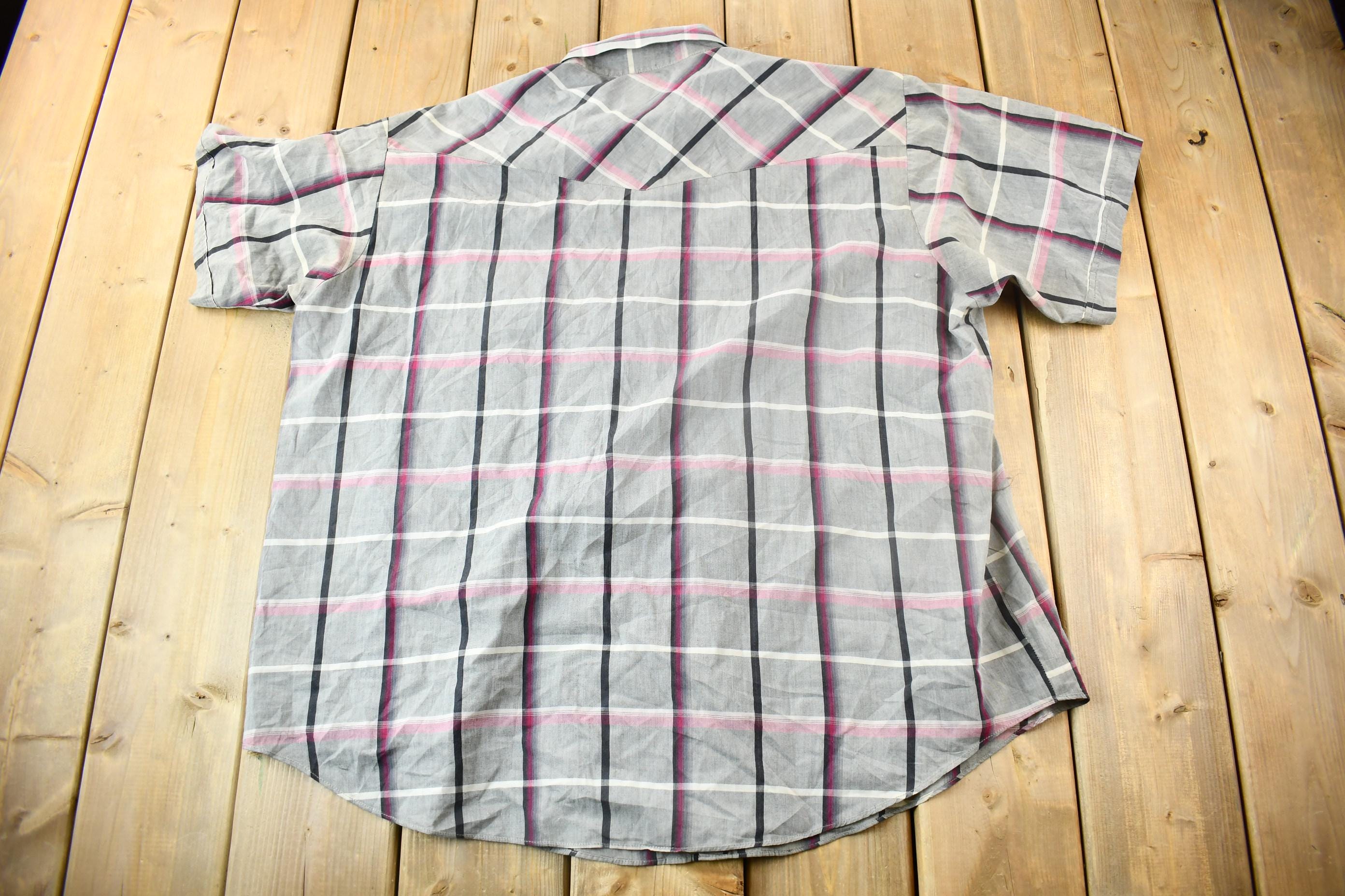 Vintage 1980s Ely Plains Western Cowboy Style Plaid Button Up Shirt
