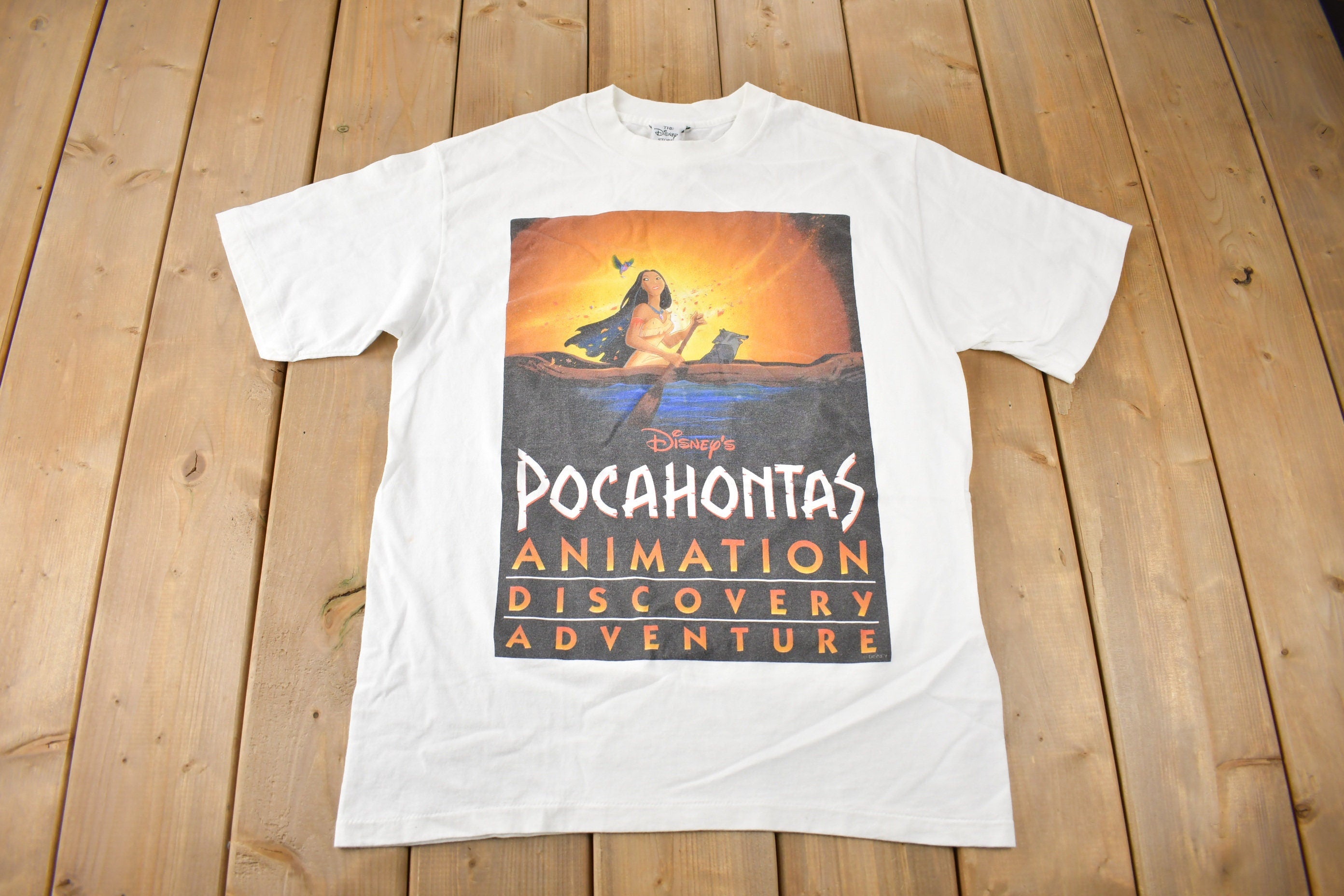 Vintage 1995 Disney's Pocahontas Animation Discovery Adventure Graphic T-Shirt Made In USA Rid