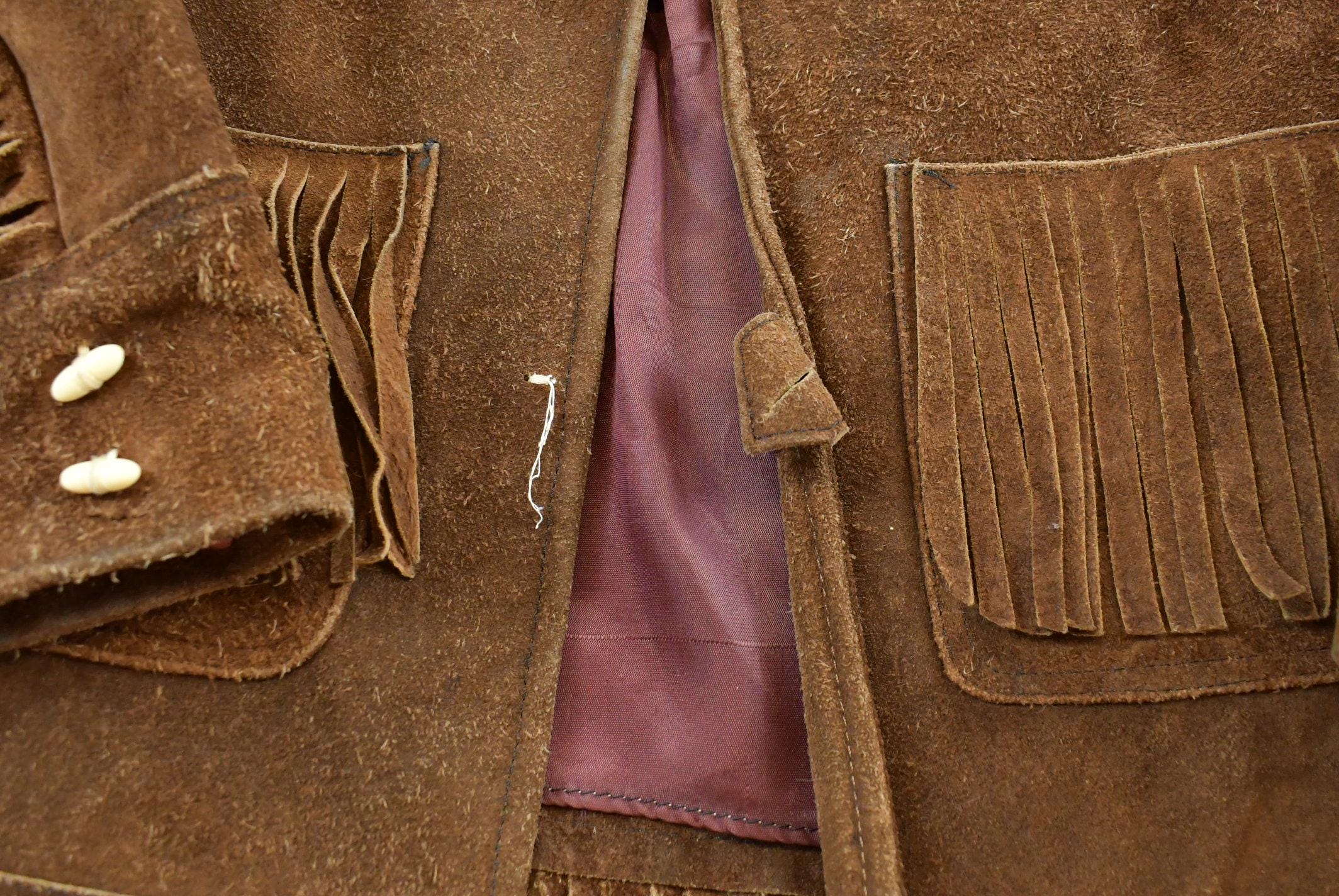 Vintage 1960s Suede Leather Western Fringe Jacket Womens M /