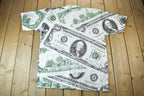 Vintage 1991 100 Dollar Bill All Over Print Graphic T Shirt